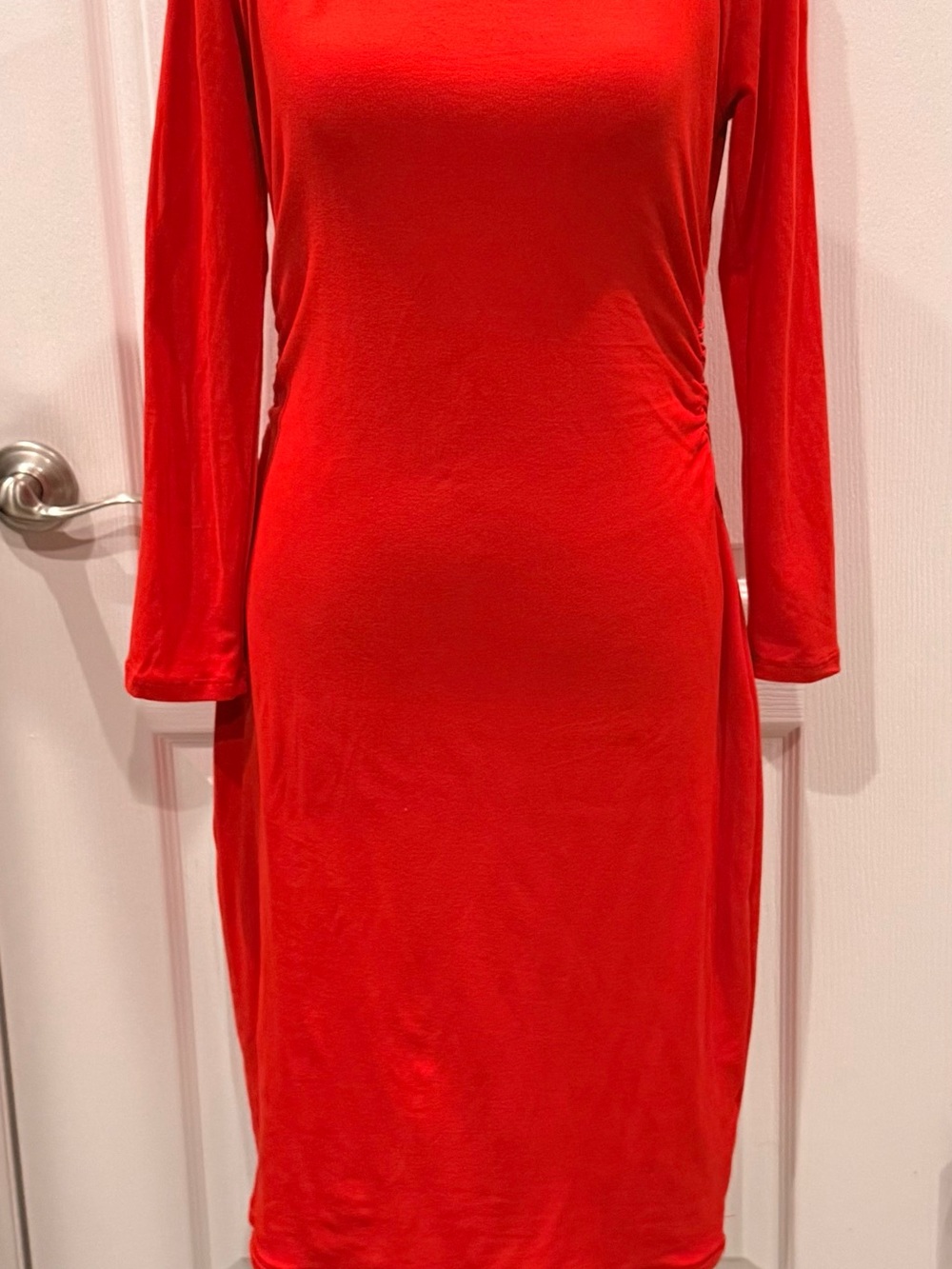 Justify Vibrant Red Long-Sleeve Midi Sheath Dress